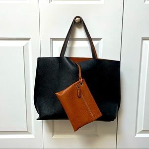 Reversible Faux Leather Tote and Wristlet